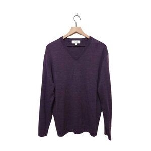 TURNBURY Purple Extra Fine Merino Wool V-Neck Long Sleeve Sweater Sz L
